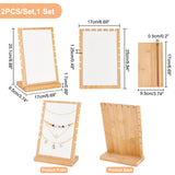 Bamboo Wood Multiple Necklace Display Stands, Pendant Necklace Holder Organizer, with Imitation Leather Soft Mat, Rectangle, White, Finish Product: 17x9.5x25.1cm, 2pcs/set