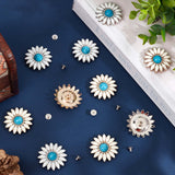 10 Sets 2 Colors Zinc Alloy Enamel Buttons, with Synthetic Turquoise and Iron Screws, for Purse, Bags, Leather Crafts Decoration, Sunflower, Deep Sky Blue, 32x8mm, Hole: 2.5mm, 5 sets/color