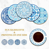 Composite Board Cup Mats Set, Printed Coasters, Flat Round, Floral Pattern, 100x5mm, 1pc/style, 9 style, 9pcs/set