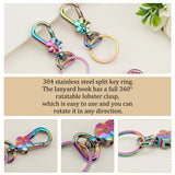 10Pcs Flower Zinc Alloy Swivel Clasps, with 10Pcs Ion Plating(IP) 304 Stainless Steel Split Key Rings, Rainbow Color, Clasps: 44x17.5x8mm, Hole: 3x13mm; Key Rings: 25x2mm