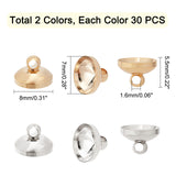 60Pcs 2 Colors Brass Bead Cap Pendant Bails, for Globe Glass Bubble Cover Pendants, Golden & Platinum, Golden, 8x5.5mm, Hole: 1.6mm, Inner Diameter: 7mm, 30pcs/color