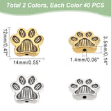 80Pcs 2 Colors Tibetan Style Alloy Beads, Dog Claw, Antique Silver & Golden, 12x14x3.5mm, Hole: 1.4mm, about 488pcs/1000g, 40pcs/color