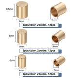 36Pcs 6 Style 201 Stainless Steel Cord Ends, End Caps, Column, Golden & Silver, 6~6.5x4~6mm, Inner Diameter: 3~5mm, 6Pcs/style