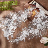 Flower Pattern Polyester Embroidered Lace Appliques, Sewing Ornaments, DIY Costume Accessories, Snow, 450x245x1mm