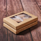 Foldable Creative Kraft Paper Box, Wedding Favor Boxes, Favour Box, Paper Gift Box, with Clear Window, Rectangle, Camel, Box: 125x85x15mm, Unfold: 19.6x10cm, Window: 8x6cm, 30pcs/set