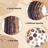 3 Strands 3 Styles Natural Coconut Beads Strands, Disc & Flat Round & Rondelle, Mixed Color, 5~10x2.5~5mm, Hole: 1~1.5mm, 1 strand/style