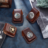 Leather Lighter Storage Bag, Lighter Case, with Belt Loop & Alloy Indian Head Pattern Snap Button, Coconut Brown, 77x58x38mm, Hole: 44x8mm, Inner Diameter: 39x15.5mm