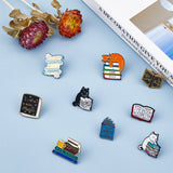 9Pcs 9 Style Cat & Book & Word Enamel Pins, Alloy Cartoon Badge for Backpack Clothes, Mixed Color, 18~30x15.5~27x1.5~2mm, 1Pc/style