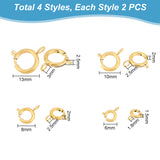 8Pcs 4 Styles 201 Stainless Steel Spring Ring Clasps, Real 18K Gold Plated, 6~13x1.5~2.5mm, Hole: 1.8mm, 2pc/style