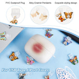 PVC Mobile Dustproof Plugs, with Alloy Rhinestone and Alloy Enamel Pendants, Butterfly, Mixed Color, 2.5~3.2cm, 10pcs/set