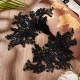 Flower Pattern Polyester Embroidered Lace Appliques, Handicarft Beading Appliques, Costume Dress Accessories, Black, 160x250x2mm