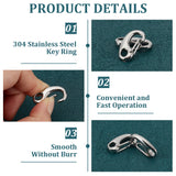 304 Stainless Steel Key Ring Connection Clasps Belt Clip for Keys 26x12.5x6mm, 2pcs/bag, Stainless Steel Color, 26x13x4.5mm, Hole: 6x4mm