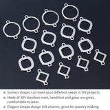 80Pcs 4 Style 201 Stainless Steel Links Connectors, Oval & Square & Rhombus & Flat Round, Stainless Steel Color, 20pcs/style