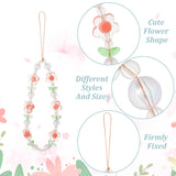 3Pcs 3 Colors Flower Plastic Beaded Mobile Phone Lanyard Wrist Strap, Cute Phone Charm Anti-Lost Strap for Women Girls, Mixed Color, 21.5cm, 1pc/color