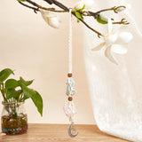 Natural Rose Quartz & Green Aventurine Pendant Decorations, with Cotton Rope and Alloy Pendants, Wood Beads, Moon & Tree, Antique Silver, 295mm