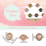 32Pcs 8 Colors Glass connector Charms, with Light Gold Plated Alloy Findings, Flat Round with Elephant, Mixed Color, 13.5x19.5x5.5mm, Hole: 1.6mm, 4pcs/color