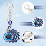 Peacock Alloy Rhinestone Pendant Keychain, Evil Eye Acrylic Keychain, with Alloy Findings, for Bag Car Decorative Accessories, Platinum, 13.2cm