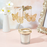 430 and 201 Stainless Steel Rotating Candlestick Tealight Candle Holder, with Iron Finding, for Wedding Christmas Party Decoration, Butterfly Pattern, 7.8x12cm, Pendant: 32.5x50x0.5mm
