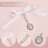 2Pcs 2 Styles Oval Tibetan Style Alloy Photo Pendant Decoration, with Satin Ribbon and Pearl, for Wedding Bouquet Decoration, Antique Silver, 70mm, 2 style, 1pc/style, 2pcs/set