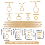 14 Sets 7 Style Brass Toggle Clasps, Long-Lasting Plated, Ring & Rectangle & Heart, Real 18K Gold Plated, 2set/style