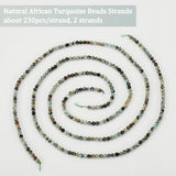 2 Strands Natural African Turquoise(Jasper) Beads Strands, Faceted Round, 2mm, Hole: 0.3mm, about 230pcs/strand, 15.7 inch