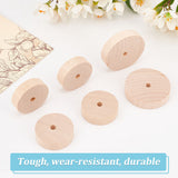 40Pcs 4 Style Flat Round Wood Whee, with Column Birchwood Sticks, DIY Accessories, BurlyWood, 10pcs/style