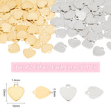 100Pcs 2 Colors 201 Stainless Steel Charms, Laser Cut, Stamping Blank Tag, Heart, Mixed Color, 10x10x0.8mm, Hole: 1.4mm, 50pcs/color