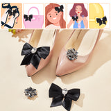 Wedding Shoe Decoration Sets, including 2Pcs Polyester Bowknots and 2Pcs Flower Shape Alloy Shoe Buckle Clips, Black, Bowknot: 62x77x19mm, Flower: 32x34x10mm