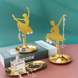 Dancer Iron Earring Display Stands with Round Tray, Earring Organizer Holder Ornament, Golden, 10.8x10.8x21cm