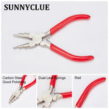 6-in-1 Bail Making Pliers, 45# Carbon Steel 6-Step Multi-Size Wire Looping Forming Pliers, Ferronickel, for Loops and Jump Rings, Red, Loop Size: 3mm/4mm/6mm/7mm/8.5mm/9.5mm, 153~153.5x75.5~78.5x12mm, 1pc