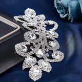 1Pc Brass Rhinestone Sewing Decorate, Wedding Theme, Dress Shoes Garment Decoration, Flower, Silver, 195x68x6mm
