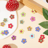 2-Hole Printed Wooden Buttons, Flower, Mixed Color, 19.5x20x2.6mm, Hole: 1.4mm, about 50pcs/bag