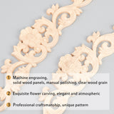 Rubber Wood Carved Onlay Applique, Center Flower Long Applique, for Door Cabinet Bed Unpainted Decor European Style, BurlyWood, 7x30x0.8cm
