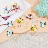 Bees Silicone Knitting Needle Point Protectors, Knitting Needle Stoppers with Zinc Alloy Stitch Markers, Mixed Color, Stoppers: 30x37x9.5mm, Hole: 2mm, 8pcs, Marker Rings: 14.5x1mm, 30pcs