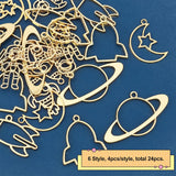 24Pcs 6 Style Space Theme Alloy Open Back Bezel Pendants, For DIY UV Resin, Epoxy Resin, Pressed Flower Jewelry, Mix-shaped, Golden, 28.4~41x21~54.8x1.5~2.7mm, Hole: 2.2~3mm, 4pcs/style