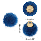Faux Mink Fur Covered Pendants, with Golden Tone Brass Findings, Round, Mixed Color, 14x10mm, Hole: 1.5mm, 13 Colors, 10pcs/color, 130pcs/box