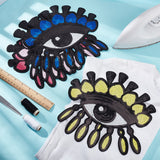 4Pcs 4 Colors Big Eye Glitter Computerized Embroidery Cloth Iron on/Sew on Patches, Sequin Appliques, Costume Accessories, Mixed Color, 24.5x24x0.1cm, 1pc/color