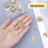 Ocean Theme, Brass Pendants, Mixed Shapes, Real 18K Gold Plated, 10 shapes, 2pcs/shape, 20pcs/box