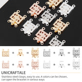 40 Sets 4 Colors 304 Stainless Steel Box Clasps, Multi-Strand Clasps, 2-Strands, 4-Holes, Rectangle with Flower, Mixed Color, 15x10x3mm, Hole: 1mm, 10sets/color