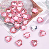 Acrylic Rhinestone Cabochons, Pointed Back & Back Plated, Heart, Pink, 25x24.5x7.5mm, 30pcs/box