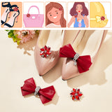 Wedding Shoe Decoration Sets, including 2Pcs Polyester Bowknots and 2Pcs Flower Shape Alloy Shoe Buckle Clips, Red, Bowknot: 56x90x16mm, Flower: 32x34x10mm