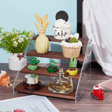4-Tier Transparent Acrylic Minifigures Display Risers, Wooden Tired Action Figures Organizer Holder, for Cosmetic, Doll, Model, Sienna, Finish Product: 20.5x21.5x15.8cm