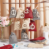 24Pcs 3 Colors Rectangle Christmas Linen Gift Bags with Number 1~24 Pendant Ornaments, with Wooden Clips, Festive Decorations, Mixed Color, Bag: 14x8.9x0.4cm, 8pcs/color