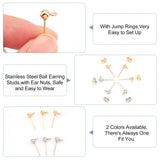 120Pcs 2 Style 304 Stainless Steel Ball Stud Earring Findings, with Loop and Ear Nuts, Golden & Stainless Steel Color, 15x7x4mm, Hole: 1.7mm, Pin: 0.8mm, 30Pcs/style