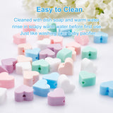 36Pcs 6 Colors Food Grade Eco-Friendly Silicone Beads, Chewing Beads For Teethers, DIY Nursing Necklaces Making, Heart, Mixed Color, 13x14x8mm, Hole: 2mm, 6pcs/color