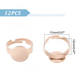 12Pcs Adjustable 304 Stainless Steel Finger Rings Components, Pad Ring Base Findings, Flat Round, Rose Gold, Inner Diameter: 17mm, Tray: 12mm