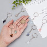 8Pcs Natural & Synthetic Gemstone Pendant Keychain, with Iron Findings, Moon, 7~7.3cm