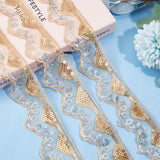 Waved Polyester Lace Trim, with Paillette, Gold, 2 inch(50mm), about 10 yards/pc