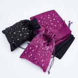 6Pcs 2 Colors Velvet Packing Pouches Drawstring Bags, Rectangle with Moon & Star Pattern, Mixed Color, 18x13x0.65cm, 3pcs/color