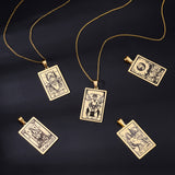 201 Stainless Steel Pendants, Laser Engraved Pattern, Rectangle with Tarot Card Patterns, Golden, 40x24x1mm, Hole: 8x4mm, 22pcs/set, 1set/box